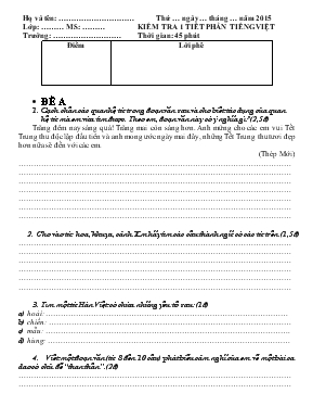 Kiểm tra 1 tiết phần Tiếng Việt 7